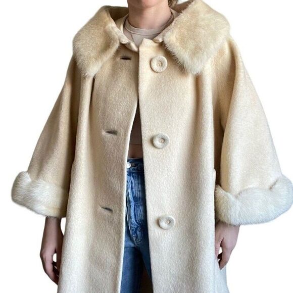 Vintage Stevens Forstmann Womens Cream Camel Bell Sleeve Trench Coat Sz M - Picture 13 of 13